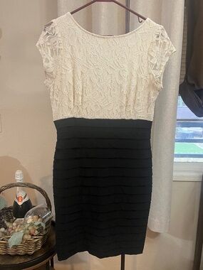 Simply Liliana Dress. Lace cream top with pleated bottom